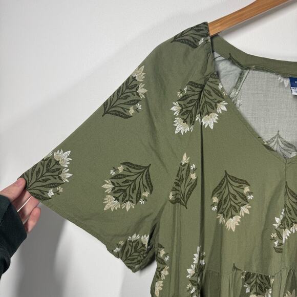 Old Navy Plus Size Dress Women XL Green Floral Pocket Spring Peasant Tiered - Picture 4 of 8